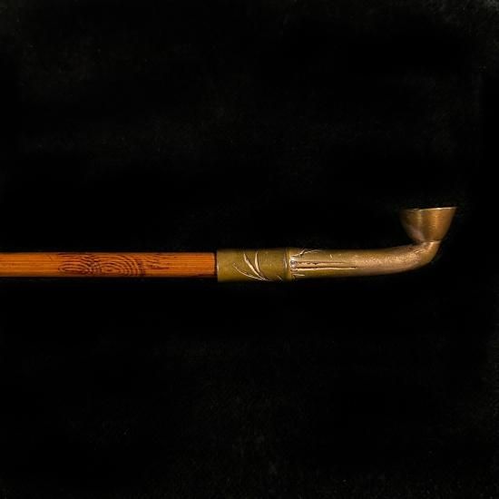 アンティーク女持ち 懐中煙草入れセット 純銀 竹図 金象嵌煙管 手刺繍