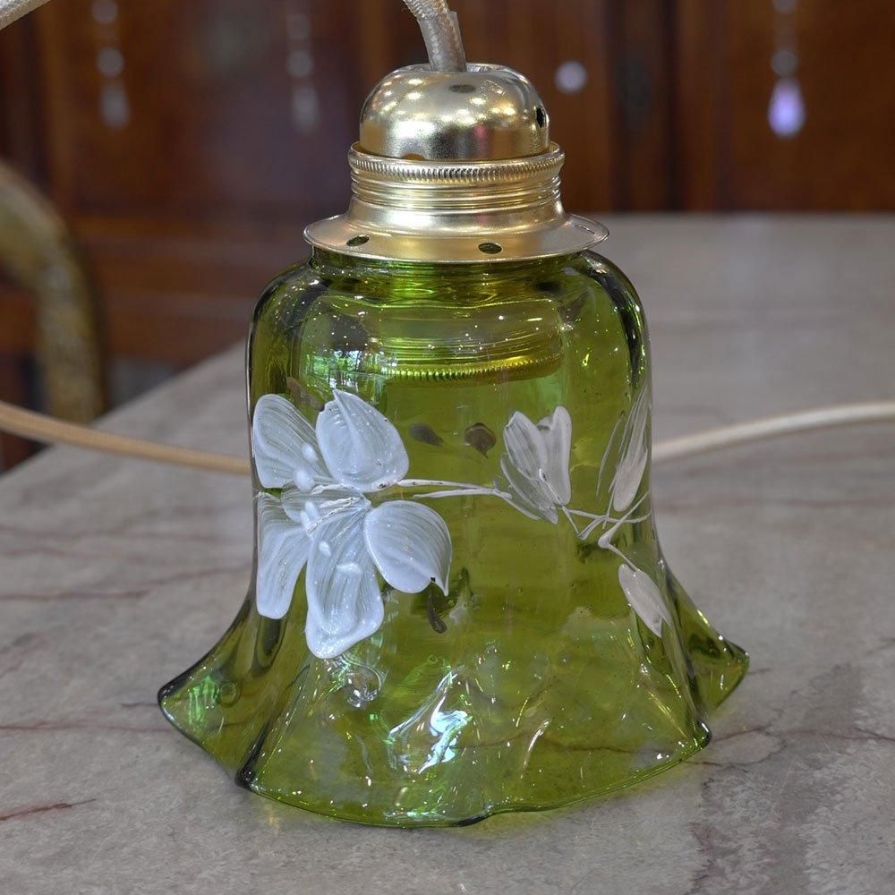 フランスアンティーク照明アールヌーボー】ペンダントライト 花文様 緑