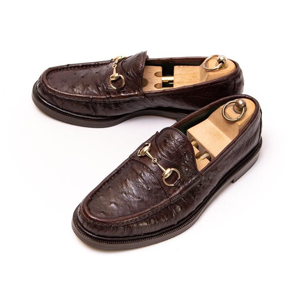 グッチ ビットローファー オーストリッチ ダークブラウン サイズ7.5