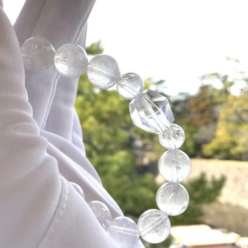 乙女鉱山水晶切子玉/黒平鉱山産水晶ブレスレット 10mm玉 】 乙女水晶