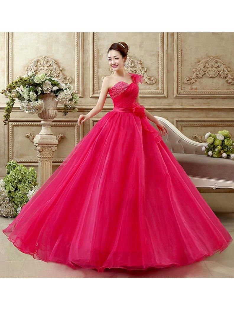 L】ビビットピンクの左側ワンショルダープリンセス＊ワイヤーパニエ