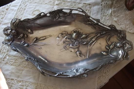 アンティーク アールヌ―ヴォ アイリス ピューター製トレイ