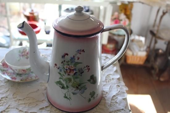 フランス アンティーク フラワー ホーロー コーヒーポット