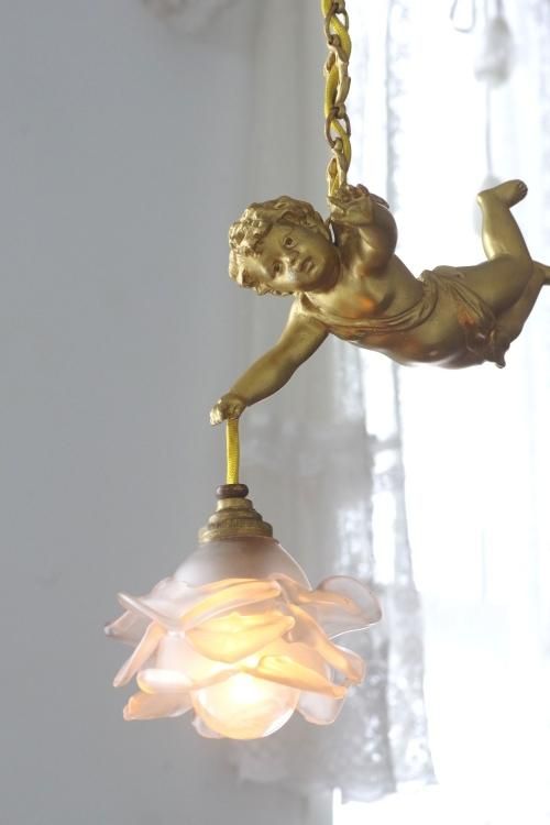 ランプ天使アンティーク風照明ランプスタンドエンジェルイエロー付箋