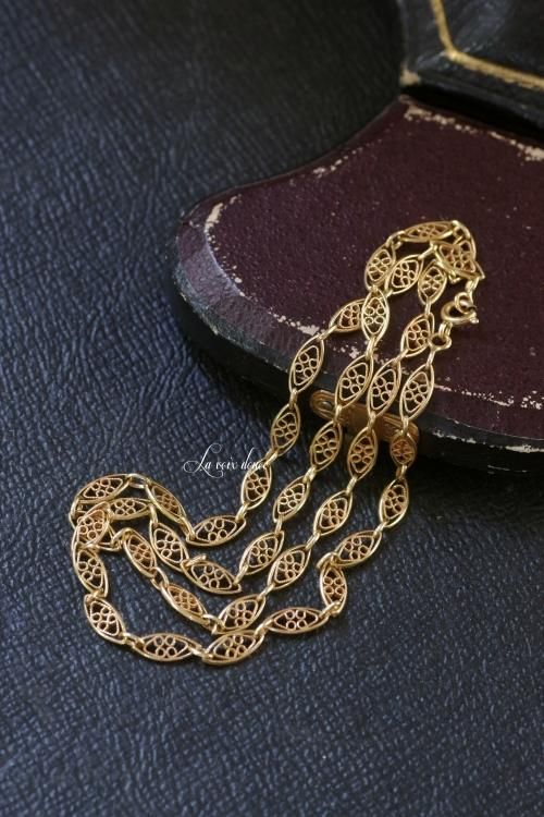 0722フランスアンティークK18ゴールドフィリグリーチェーンゴールド