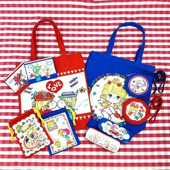 水森亜土 巾着 昭和レトロシリーズ マド ブルー 亜土ちゃん