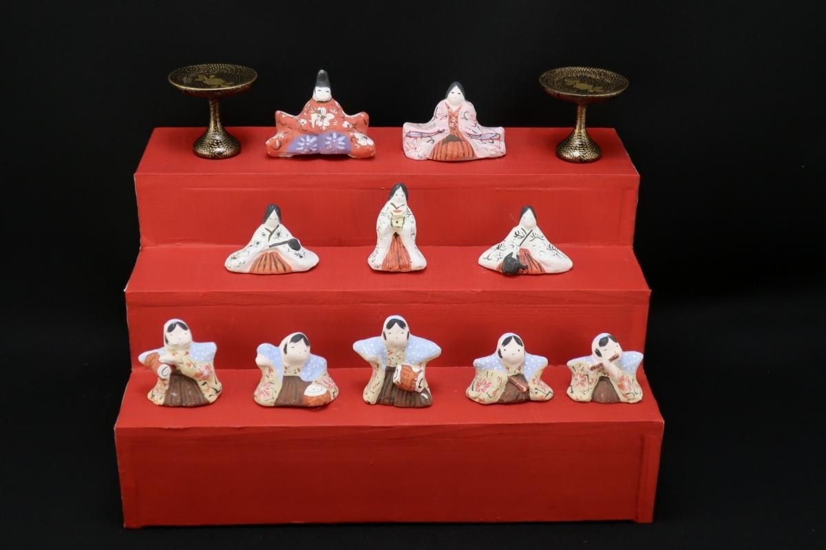 土人形 豆雛三段飾り / Clay Dolls of Hina set - OKURA ORIENTAL ART