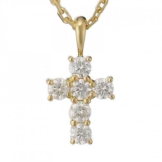 アイファニー ダイヤモンド クロス デザイン ネックレス K18YG 箱付