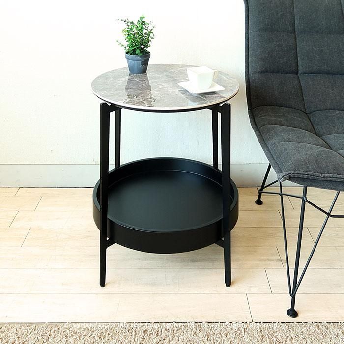 サイドテーブル 大理石風のセラミック天板 ソファサイドテーブル 丸