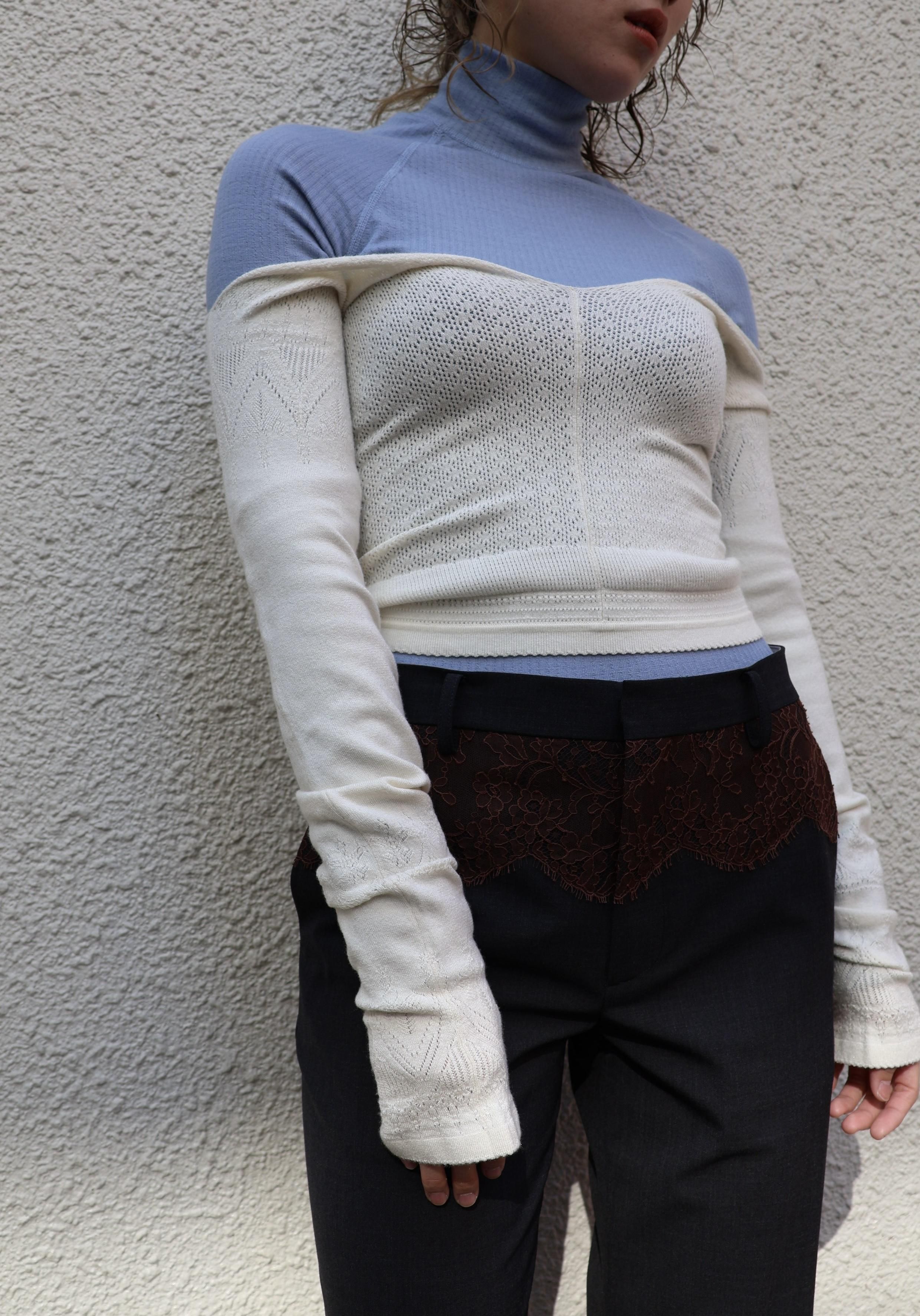 FUMIKA UCHIDA： SILK LACE KNITTING TIGHTS TOP - OFF WHITE