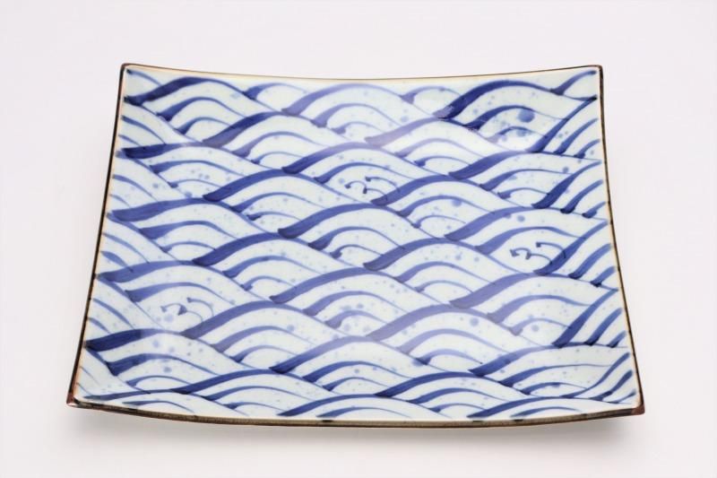 福泉窯 染付青海波 新長角皿