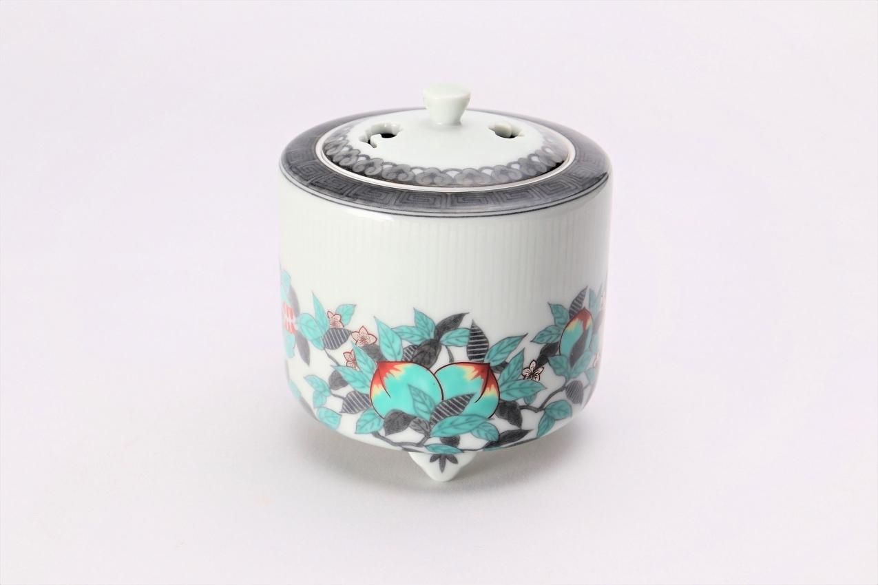 ☆十四代今右衛門作 色絵雪花墨色墨はじき三果文香炉 - 有田焼の通販