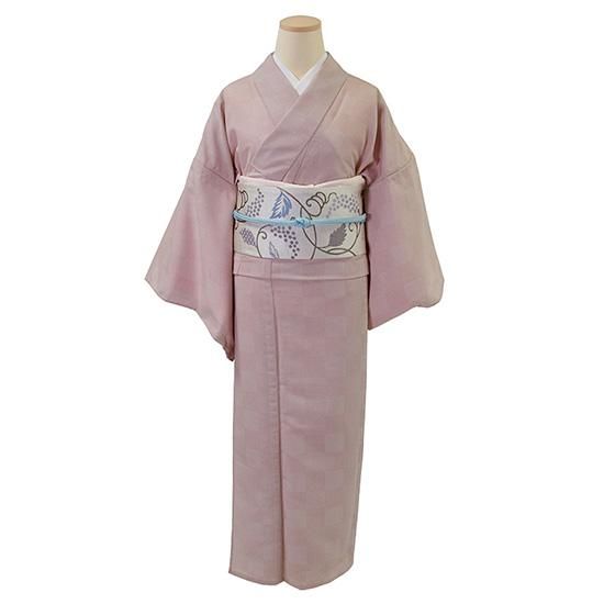 洗える着物ポリエステル江戸小紋単衣（ピンク×市松寄せ小紋）/お仕立て