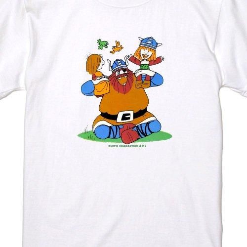 ビッケ］ 大人半袖Tシャツ レトロビッケ 楽しい肩ぐるま柄 ホワイト