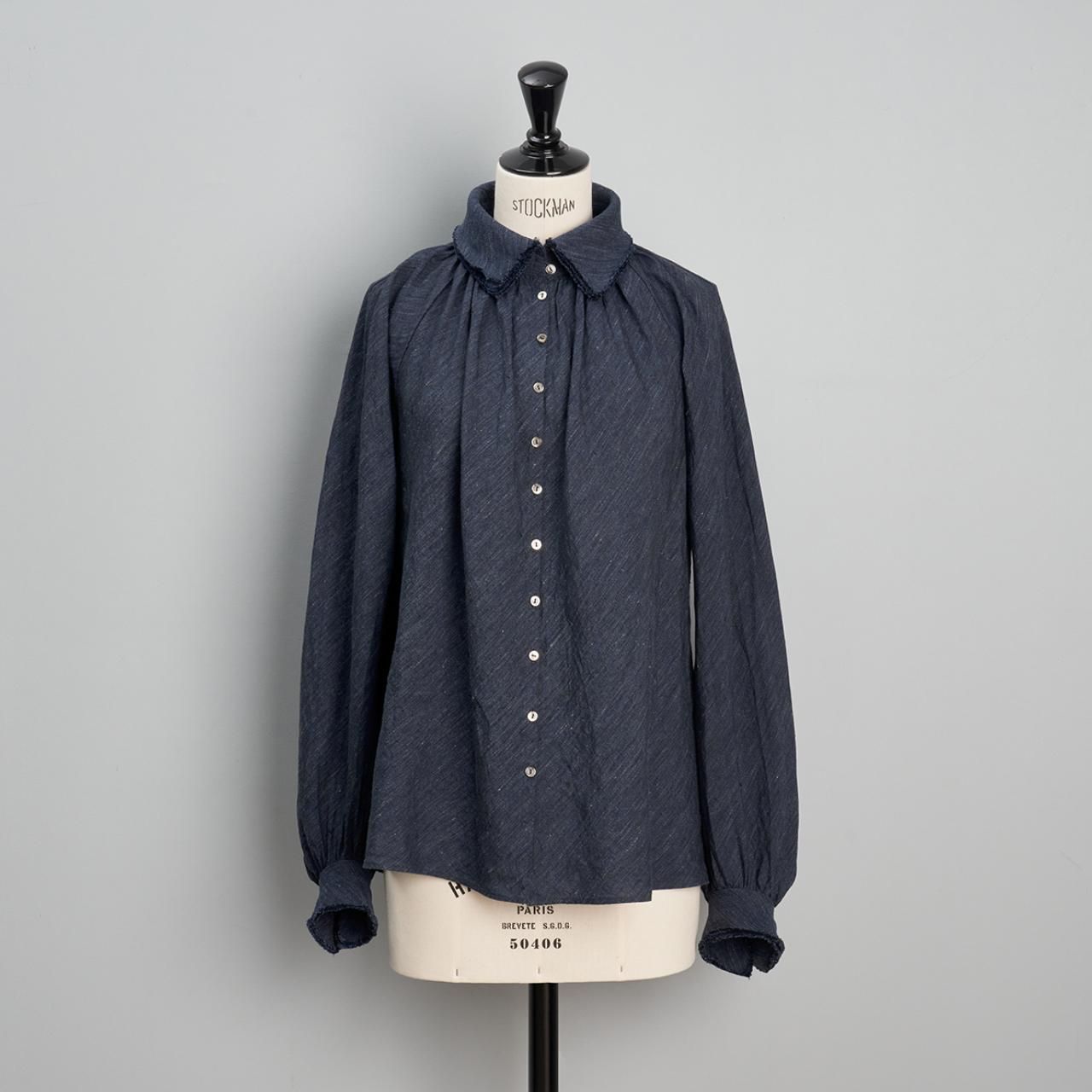 yunahicaリネンフリルブラウスインディゴ - Pale Jute