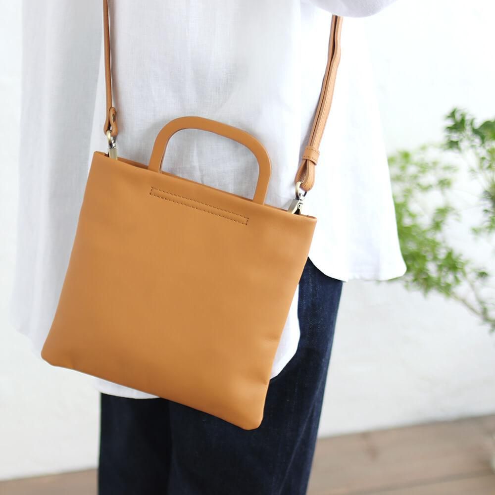 本牛革 軽量レザー 2wayショルダーバッグ ハンドル付きポシェット