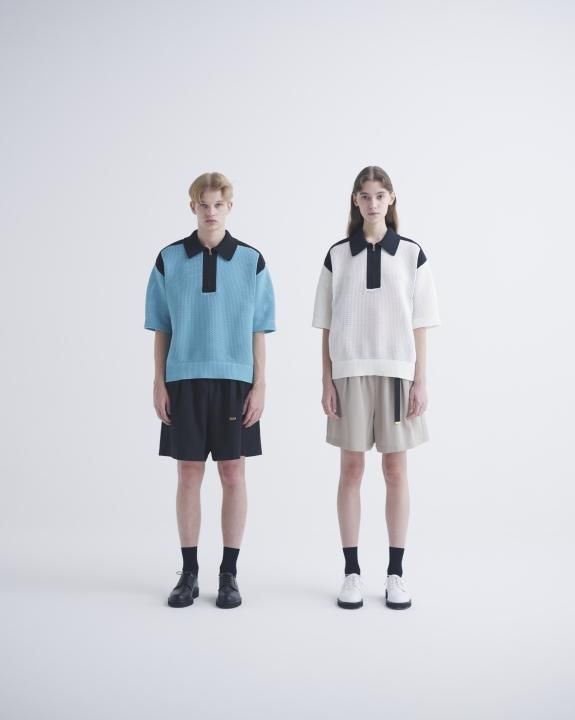 CULLNI Bi Color Mesh Knit Zip Up Polo Shirt - m-market