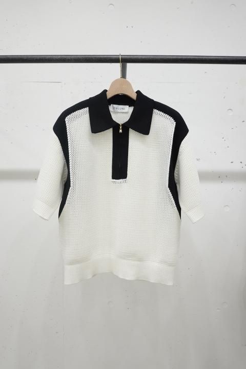 CULLNI Bi Color Mesh Knit Zip Up Polo Shirt - m-market