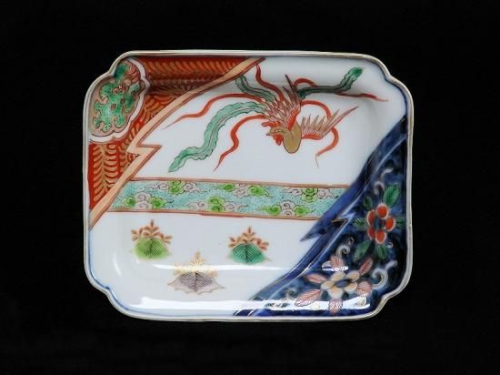 骨董 アンティーク 古伊万里 色絵 金襴手 龍図 鮎皿 長方皿 骨董