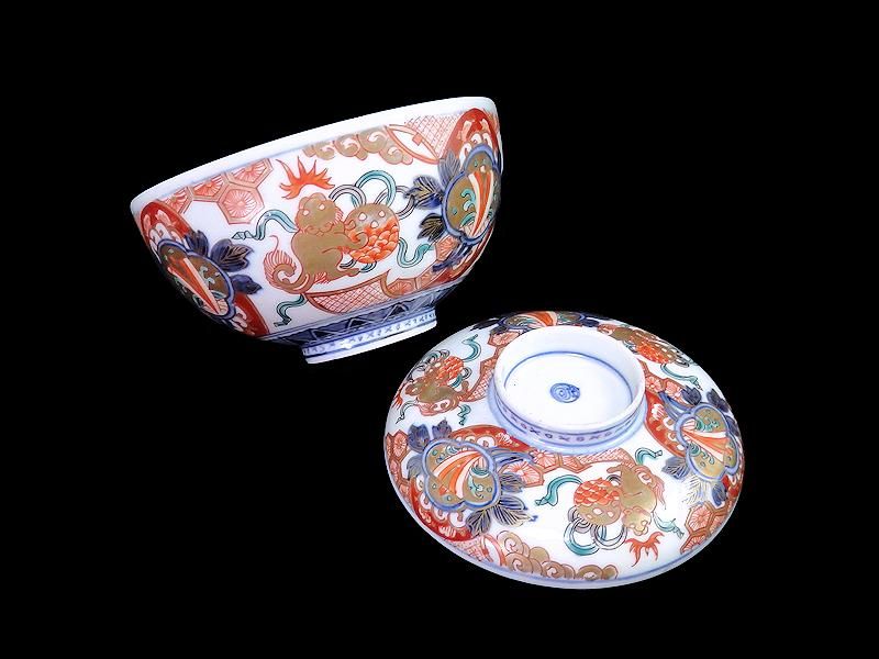 古伊万里 金襴手 桜花紋に光背の図 大振蓋茶碗 AS-DBz 古伊万里 金襴手