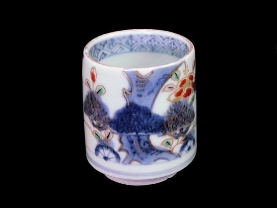 古伊万里 染錦 三蓋松図 覗 猪口