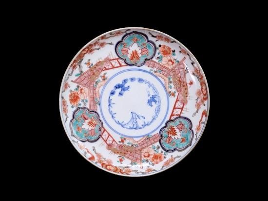 古伊万里 金襴手 垣根に松竹梅 獅子に牡丹図 7寸皿