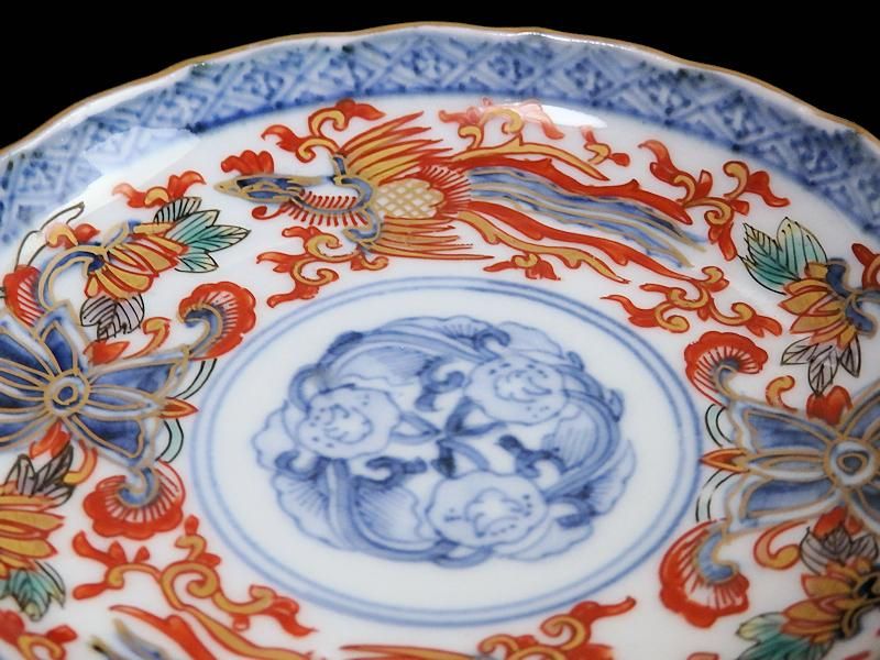 古伊万里 金襴手 鳳凰に花図 4寸皿 5枚セット