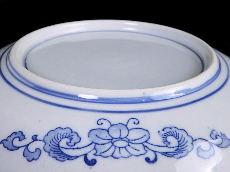 伊万里 瀬戸 染付 印判 鳳凰に麒麟の図 油壷 E416AS-fbko 伊万里 瀬戸