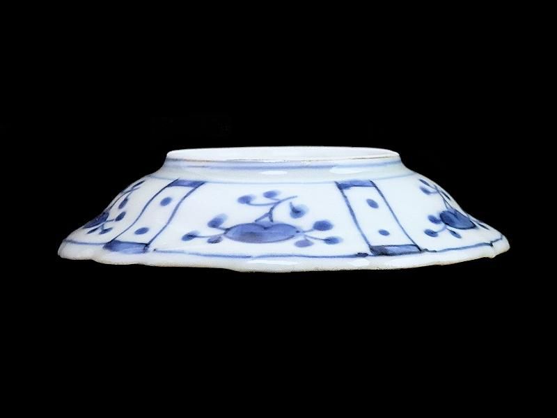 古伊万里 染付 芙蓉手 草花紋に鳥図 豆皿