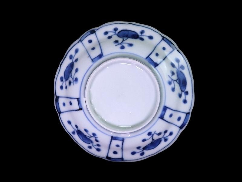 古伊万里 染付 芙蓉手 草花紋に鳥図 豆皿