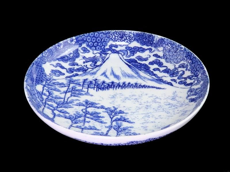 古伊万里 染付 型刷り印判 富士に龍図 5寸皿 2枚セット