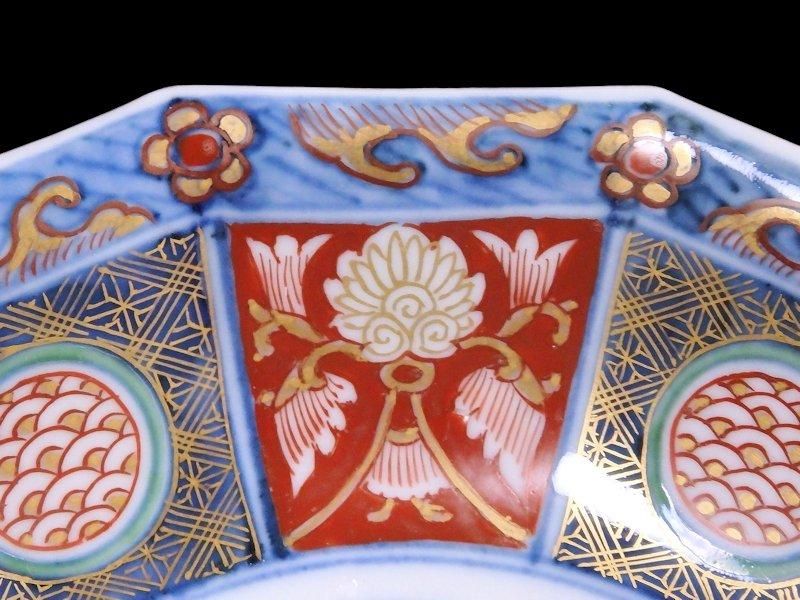 大聖寺伊万里 金襴手 鳳凰に雲 花に青海波の図 八角膾皿 D737AS-fbsv