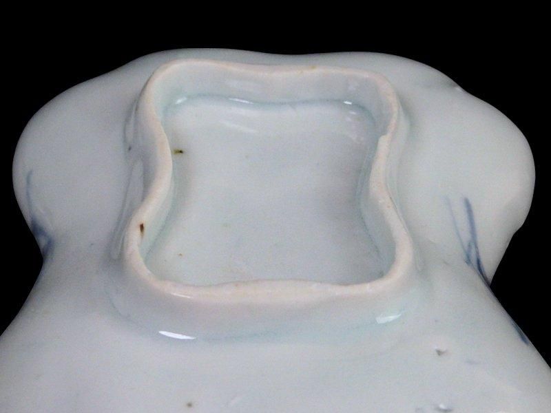 古伊万里 染付 型刷印判 幾何学文様図 糸巻形変形皿 江戸期