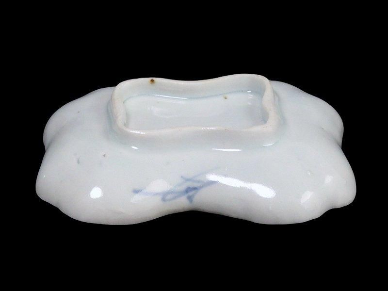 古伊万里 染付 型刷印判 幾何学文様図 糸巻形変形皿 江戸期