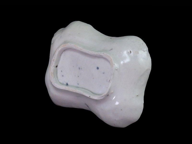 古伊万里 染付 型刷印判 松葉に幾何学文様図 糸巻形変形皿 江戸期