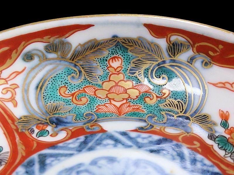 古伊万里 金襴手 窓絵鳳凰に花図 4寸皿