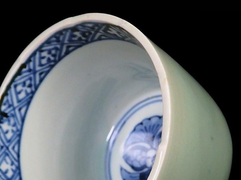 古伊万里 青磁 大振蕎麦猪口 江戸期