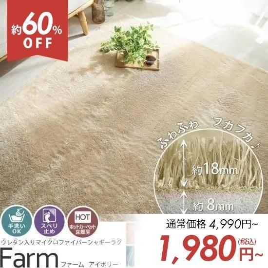 アウトレット】手洗いOK！スベリ止め付きマイクロファイバーラグ