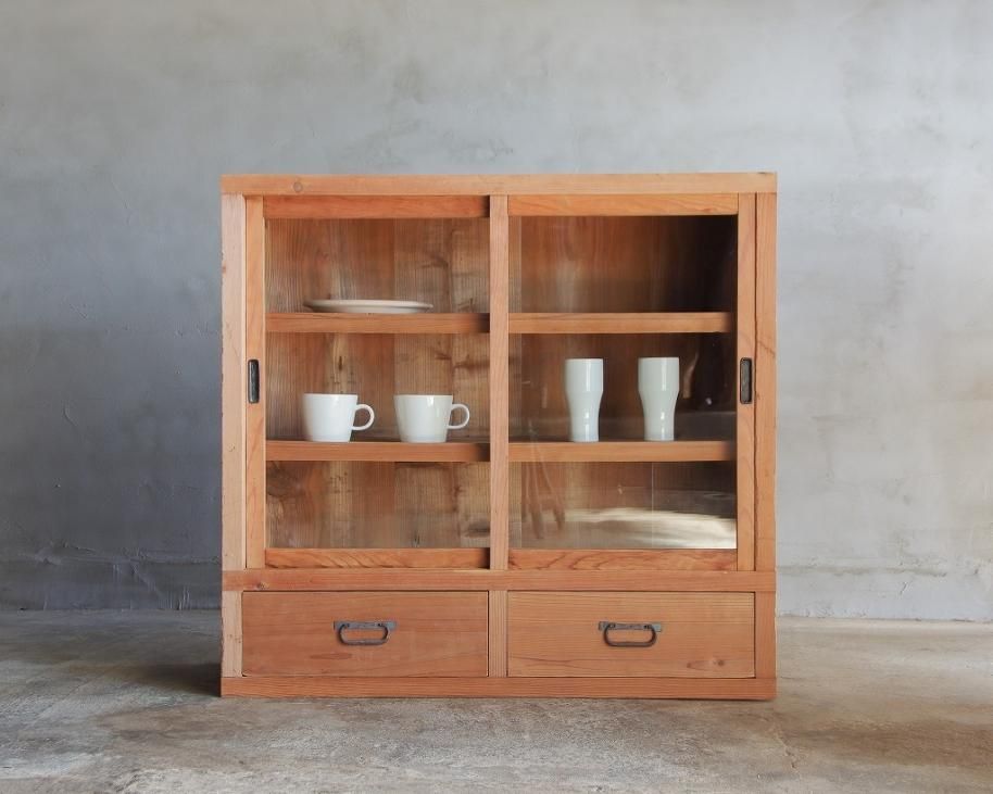 ガラス戸棚／食器棚 アンティーク・昭和初期