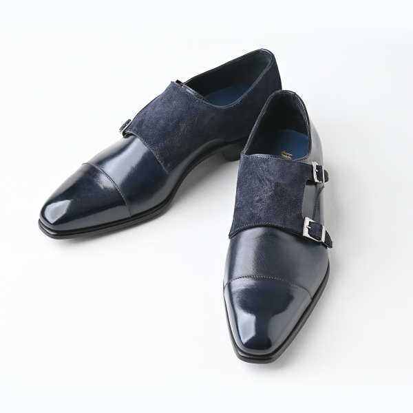 Affito】ダブルモンクストラップ ネイビー スエードコンビ ビジネス