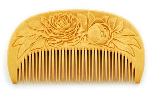 彫花櫛（芍薬）ホワイトシルバーコラボ さつまつげ - つげ櫛工房 辻忠