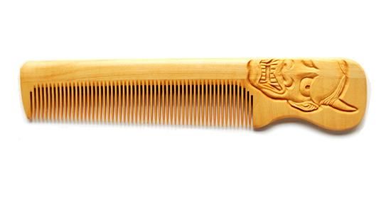 彫男櫛4寸5分（般若）ホワイトシルバーコラボ さつまつげ - つげ櫛