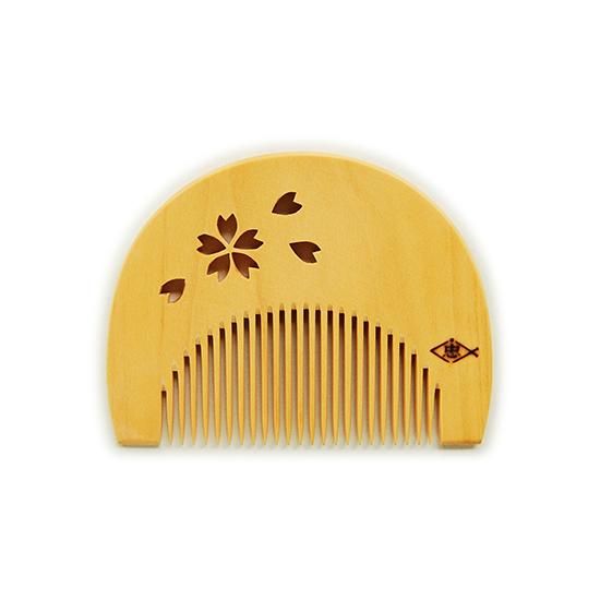 抜き半月（小）桜柄 さつまつげ - つげ櫛工房 辻忠商店 オンラインショップ