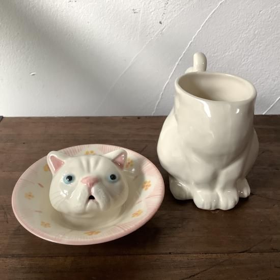 シュガーポッポ 土鈴エリザベス猫カップ・1世 A - うつわ青文字