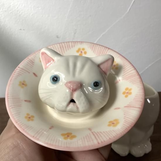 シュガーポッポ 土鈴エリザベス猫カップ・1世 A - うつわ青文字