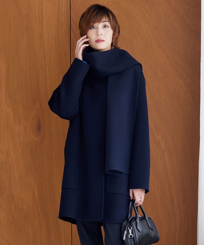 ウールリバー ストール付きノーカラーコート(505725344)｜阪急百貨店