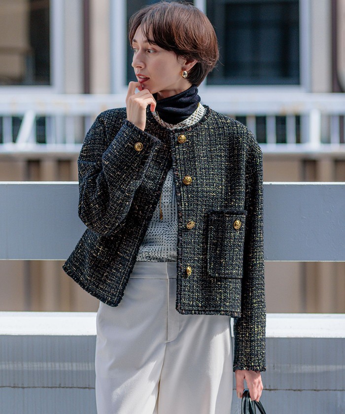滝沢眞規子さん着用】GIOLICA ボタン ツイード ジャケット(507726216