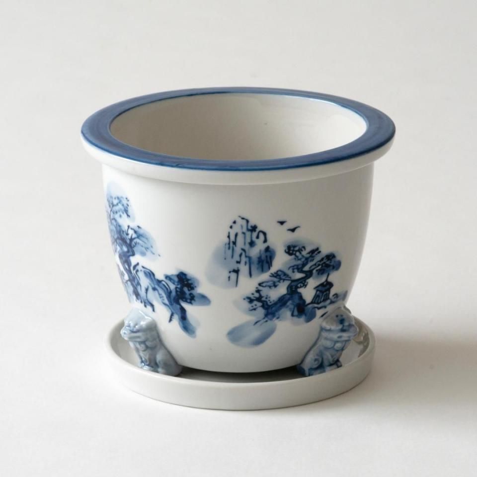 愛知県瀬戸の「染付鉢」（獅子足）15.7cm