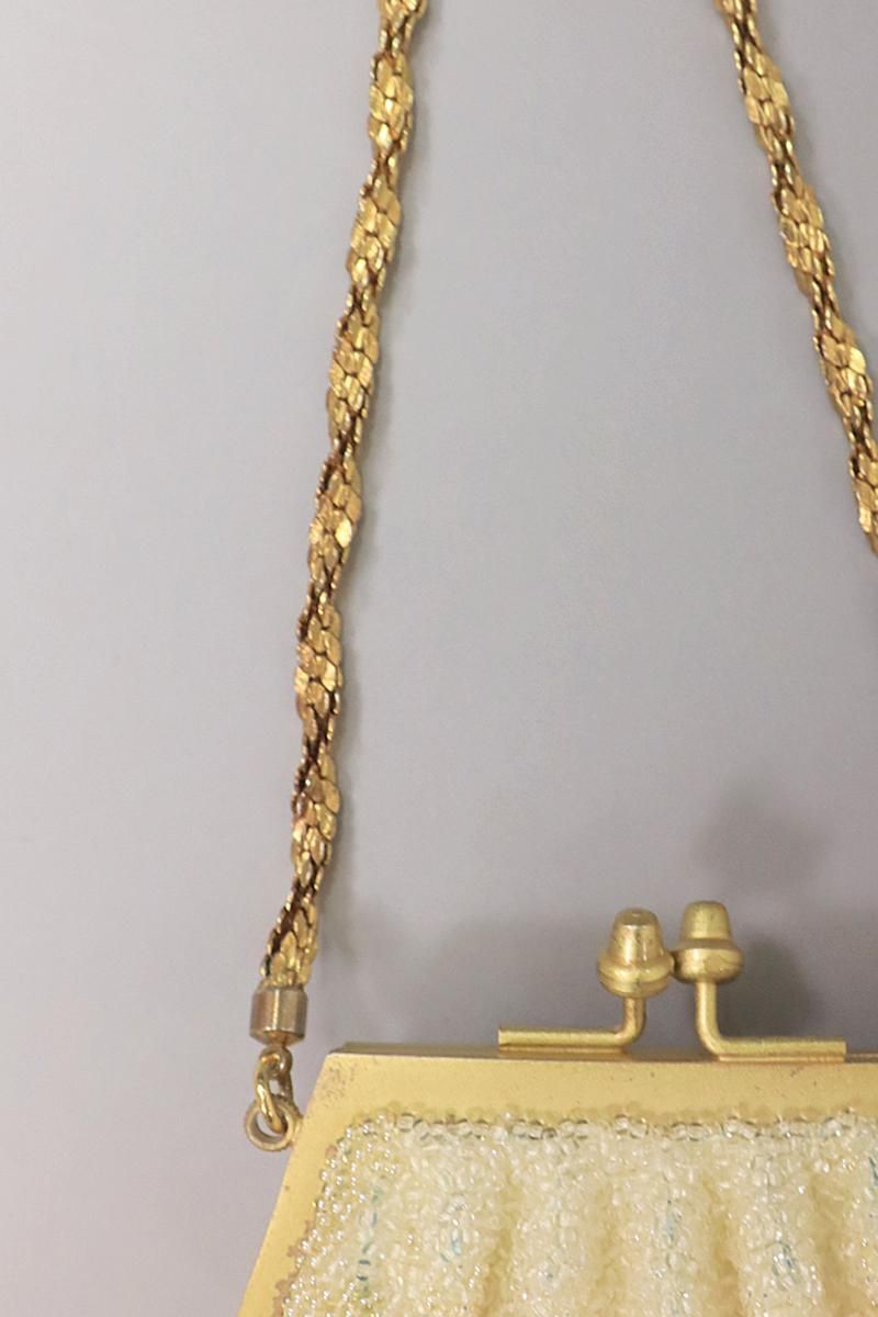 銀座【G-2754】ビーズ刺繍 バッグ 抽象文 金色×象牙色 - 銀座きもの