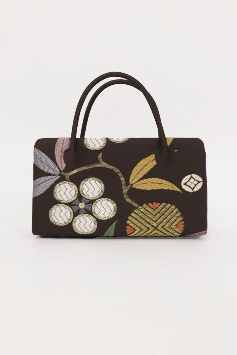 G-3044】利休バッグ 焦茶色 笹蔓文 - 銀座きもの青木｜長く大切に着